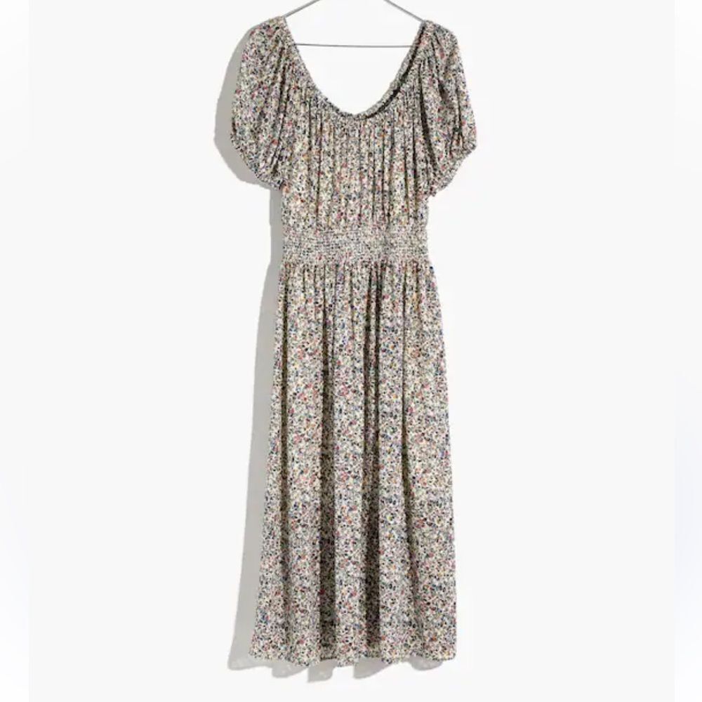 Madewell Smock-Waist Peasant Midi Dress in Blossoming Vines. XS
